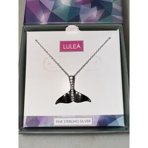 LULEA Sterling Silver 925 Whale Tail W/Clear Stones Pendant Necklace New in Box